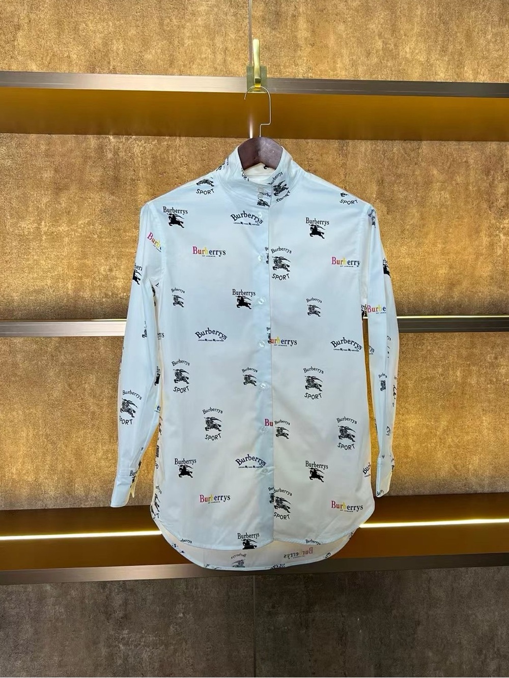 🚩steal Burberry White Logo-Print Button-Down Shirt